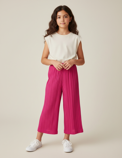Pantalon Jupe Plissé Rose Ample Confortable Fille - Polyester