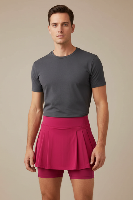 Pantalon Jupe Fuchsia Plissé Sport Court Respirant - Rose Polyester