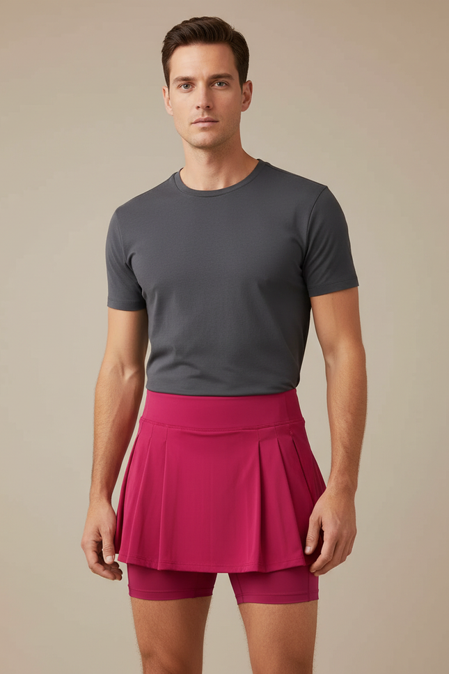 Pantalon Jupe Fuchsia Plissé Sport Court Respirant - Rose Polyester