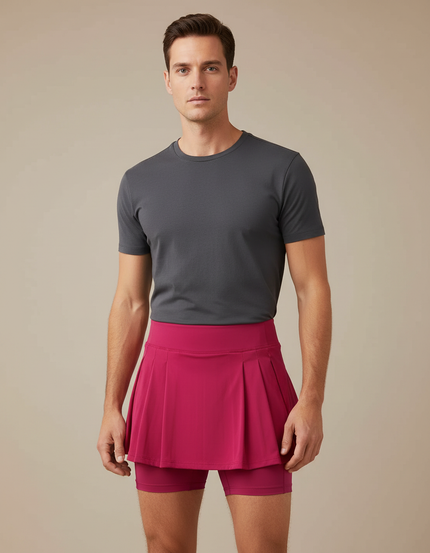 Pantalon Jupe Fuchsia Plissé Sport Court Respirant - Rose Polyester