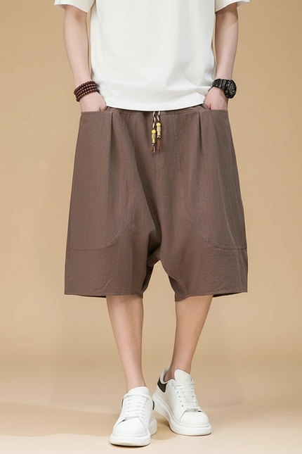 Pantalon Jupe Marron Coton Lin Ample Homme