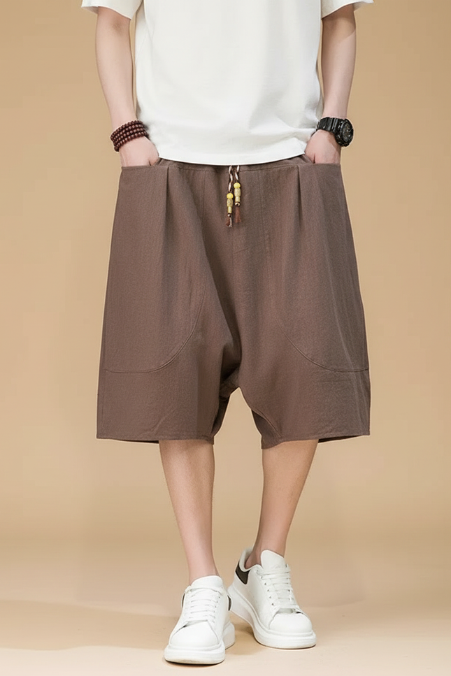 Pantalon Jupe Marron Coton Lin Ample Homme