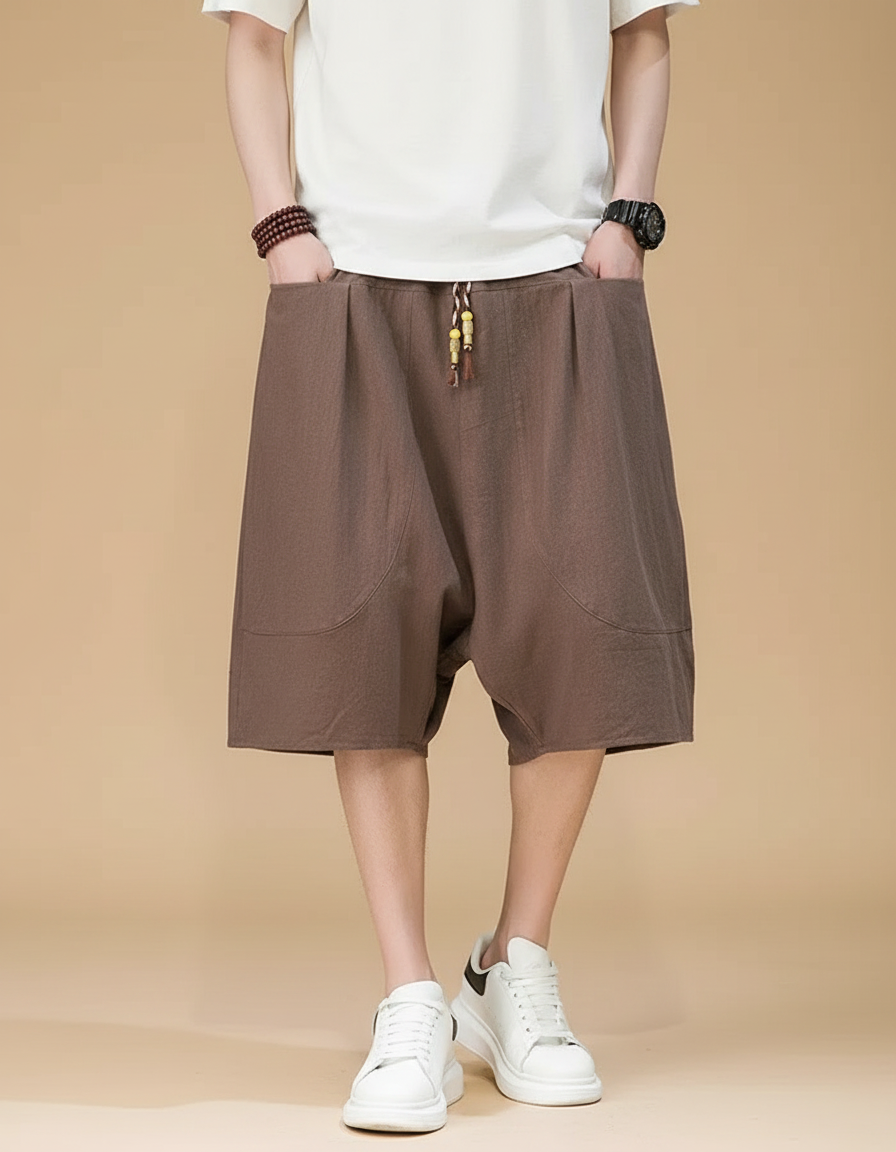 Pantalon Jupe Marron Coton Lin Ample Homme