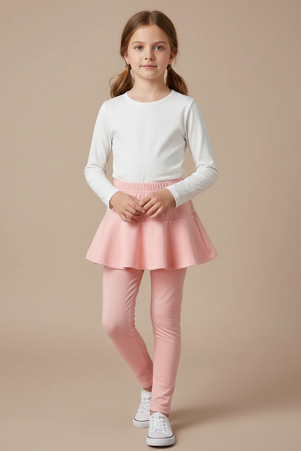 Pantalon Jupe Rose Uni Évasé Confortable Fille - Molleton