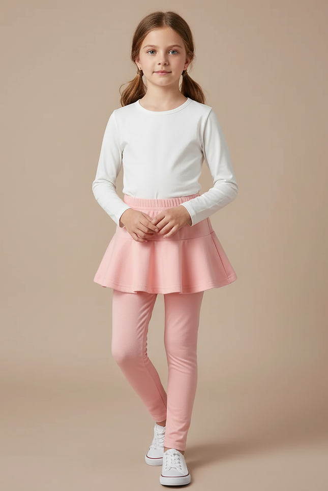 Pantalon Jupe Rose Uni Évasé Confortable Fille - Molleton