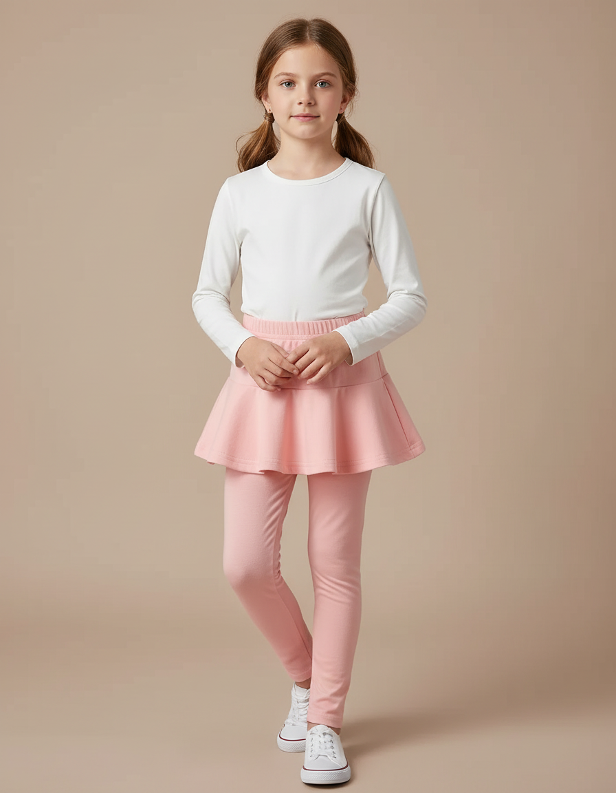 Pantalon Jupe Rose Uni Évasé Confortable Fille - Molleton