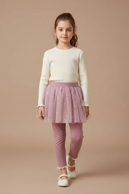 Pantalon Jupe Rose Tulle Paillettes Intégré Fille - Molleton