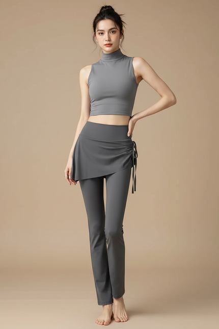 Pantalon Jupe Gris Sport Moulant Évasé Cordon - Polyester