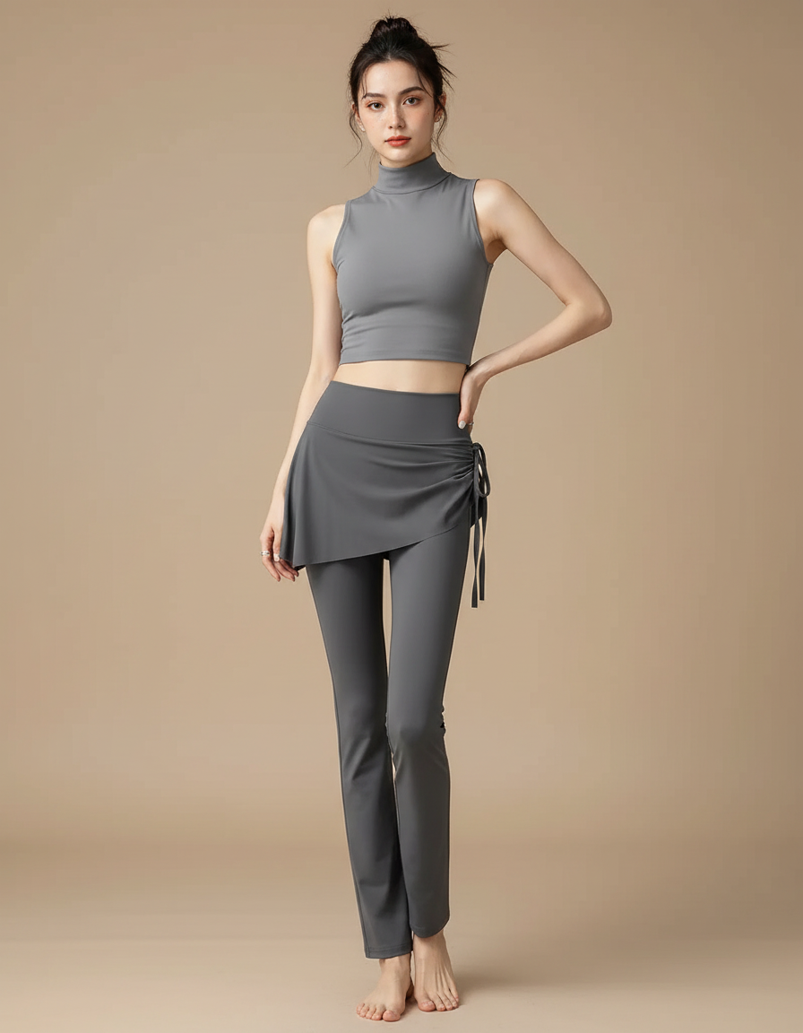Pantalon Jupe Gris Sport Moulant Évasé Cordon - Polyester