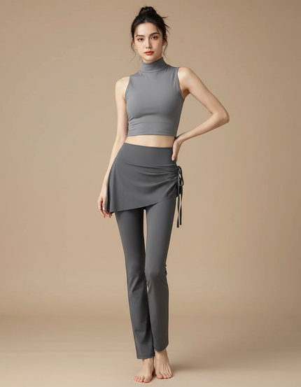 Pantalon Jupe Gris Sport Moulant Évasé Cordon - Polyester