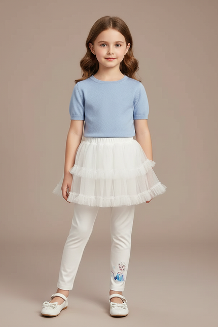 Pantalon Jupe Blanc Tulle Superposé Elsa Fille - Maille