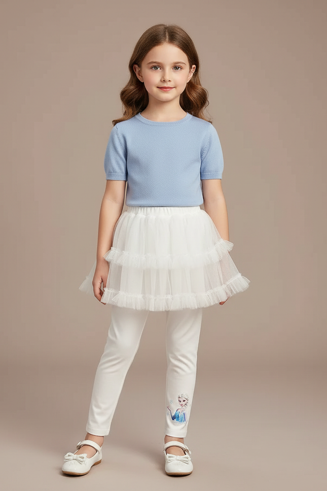 Pantalon Jupe Blanc Tulle Superposé Elsa Fille - Maille