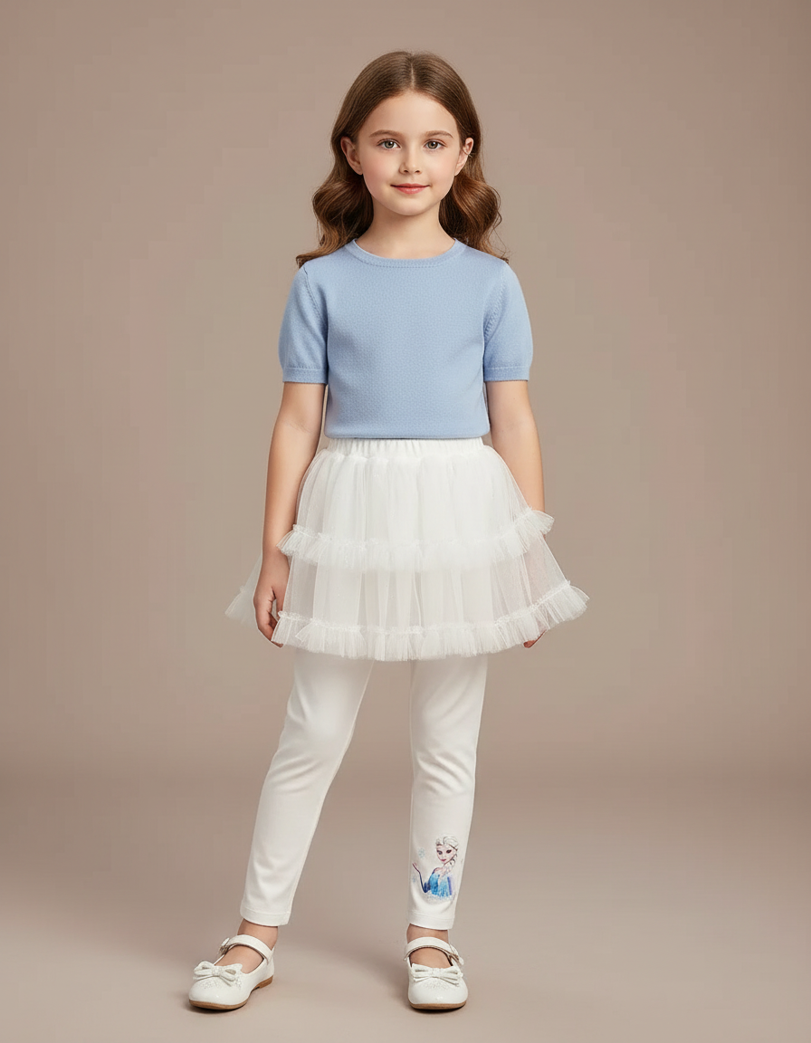 Pantalon Jupe Blanc Tulle Superposé Elsa Fille - Maille