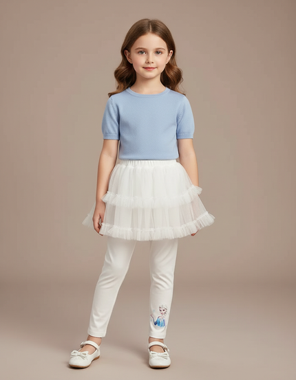 Pantalon Jupe Blanc Tulle Superposé Elsa Fille - Maille