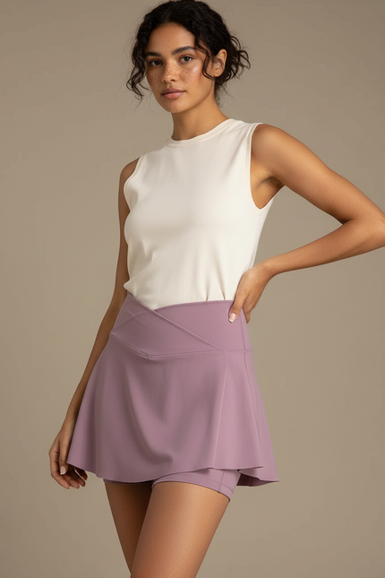 Pantalon Jupe Mauve Plissé Sportif Évasé Femme - Violet Polyester