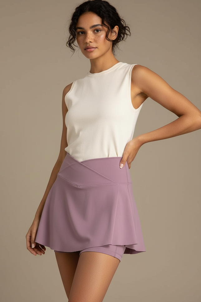Pantalon Jupe Mauve Plissé Sportif Évasé Femme - Violet Polyester