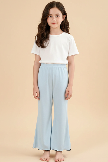 Pantalon Jupe Bleu Côtelé Ample Ondulé Fille - Maille