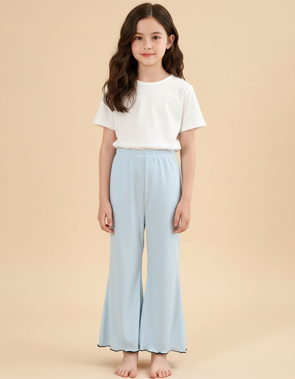 Pantalon Jupe Bleu Côtelé Ample Ondulé Fille - Maille