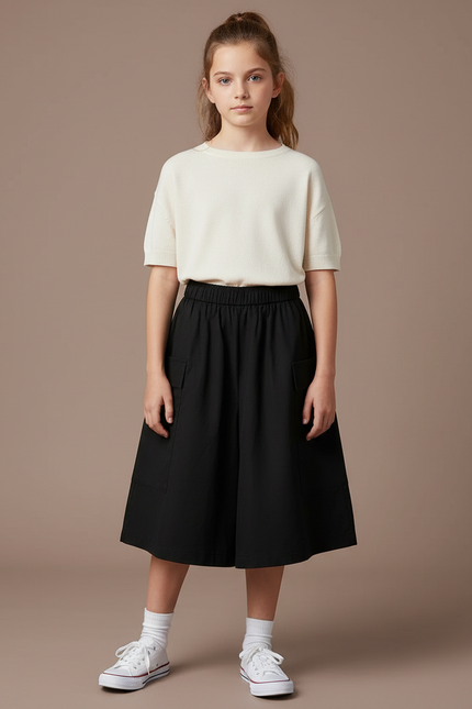 Pantalon Jupe Noir Ample Élégant Décontracté Enfant - Gabardine