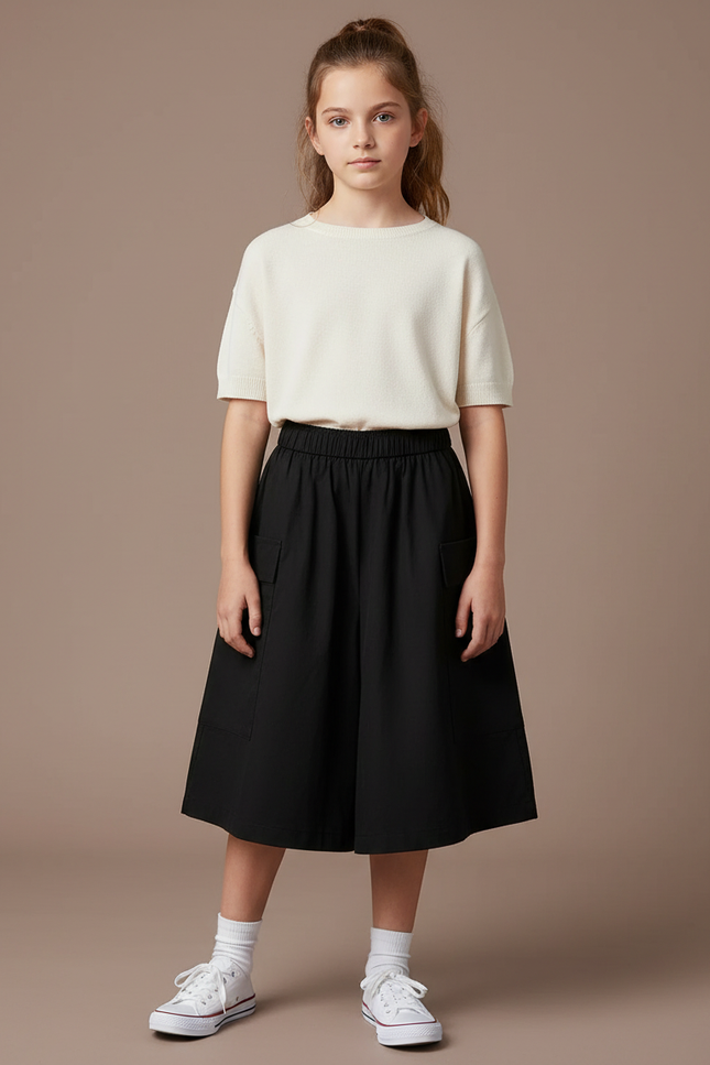Pantalon Jupe Noir Ample Élégant Décontracté Enfant - Gabardine