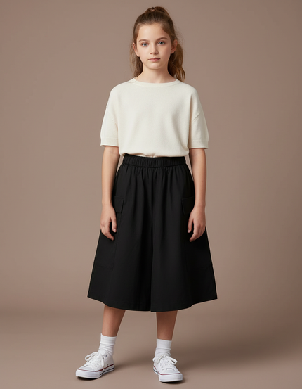 Pantalon Jupe Noir Ample Élégant Décontracté Enfant - Gabardine
