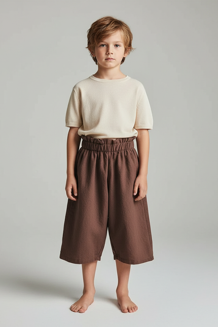 Pantalon Jupe Marron Ample Coton Élastique Enfant - Molleton