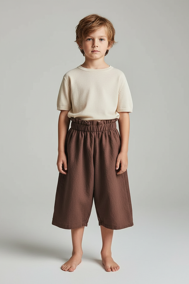 Pantalon Jupe Marron Ample Coton Élastique Enfant - Molleton