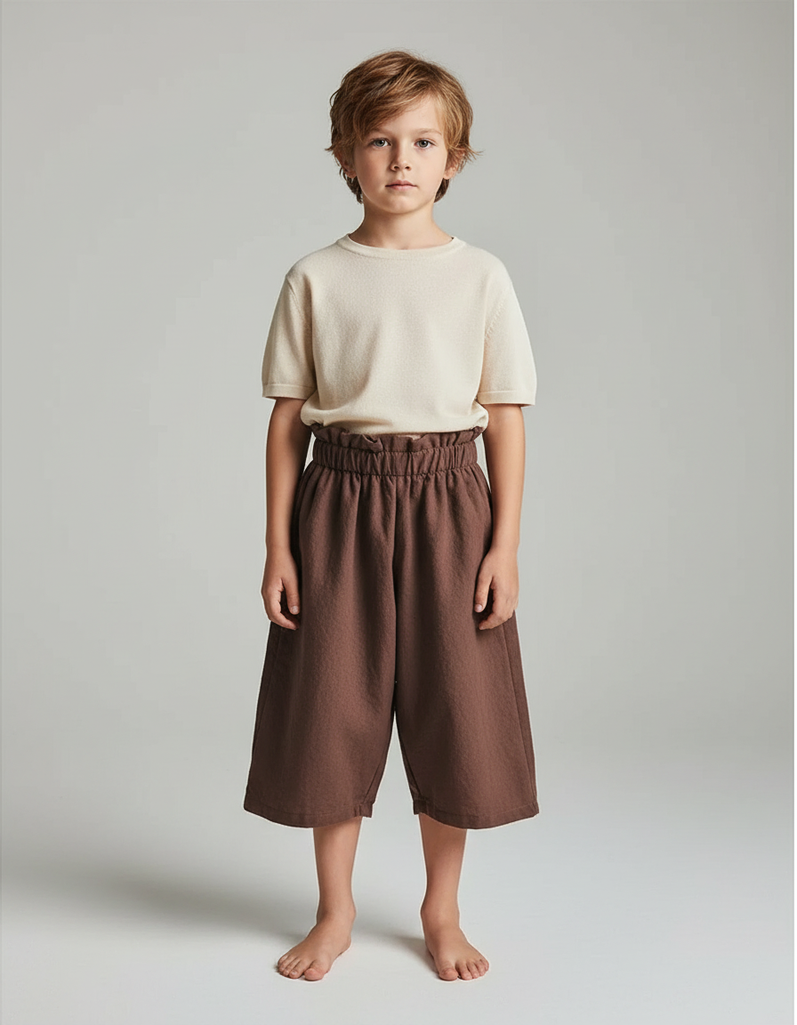 Pantalon Jupe Marron Ample Coton Élastique Enfant - Molleton