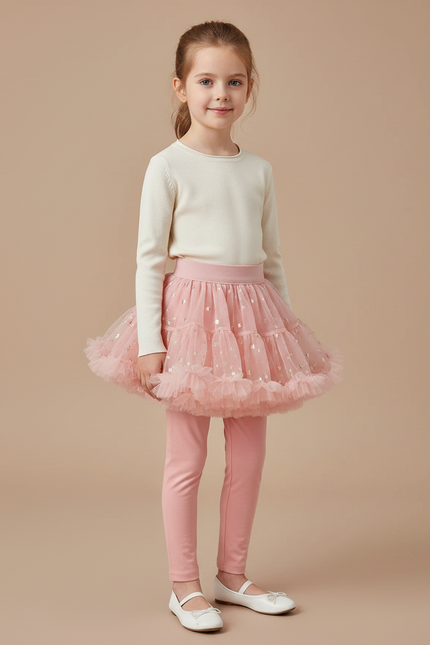Pantalon Jupe Rose Tulle Pailleté Fille Confortable - Coton