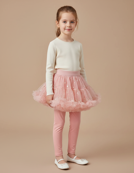 Pantalon Jupe Rose Tulle Pailleté Fille Confortable - Coton