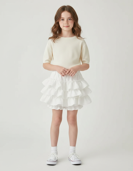 Pantalon Jupe Blanc Volants Superposés Enfant Mignon - Coton