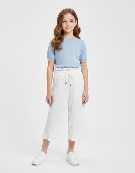 Pantalon Jupe Blanc Plissé Fluide Enfant Décontracté - Polyester