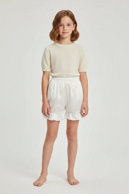 Pantalon Jupe Blanc Satin Volants Bouffant Court Fille