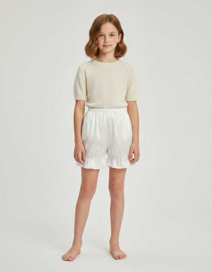 Pantalon Jupe Blanc Satin Volants Bouffant Court Fille