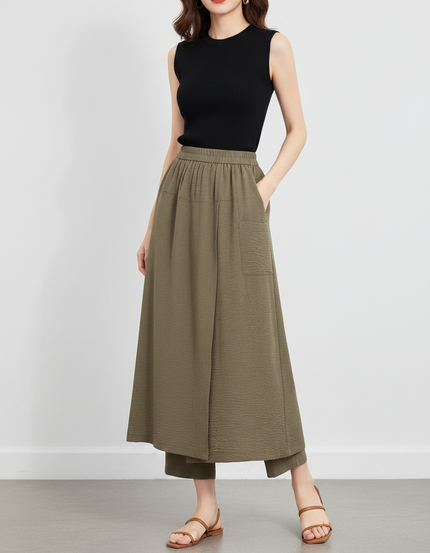 Pantalon Jupe Kaki Fluide Ample Confortable Décontracté - Viscose
