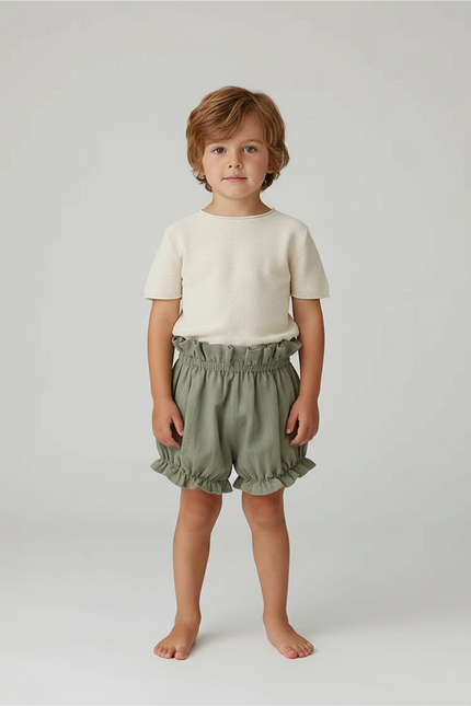 Pantalon Jupe Vert Coton Lin Volants Enfant - Kaki
