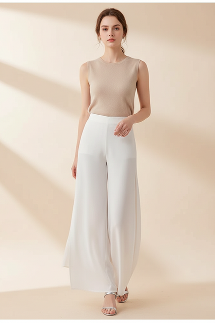 Pantalon Jupe Blanc Fluide Ample Élégant Femme - Satin