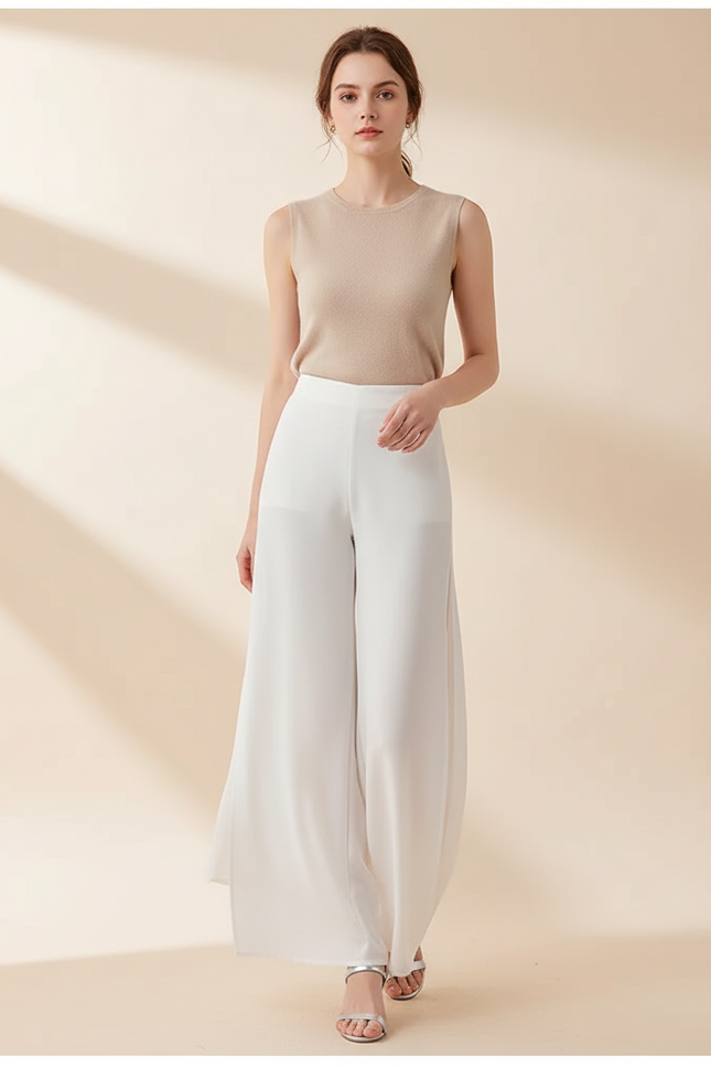 Pantalon Jupe Blanc Fluide Ample Élégant Femme - Satin