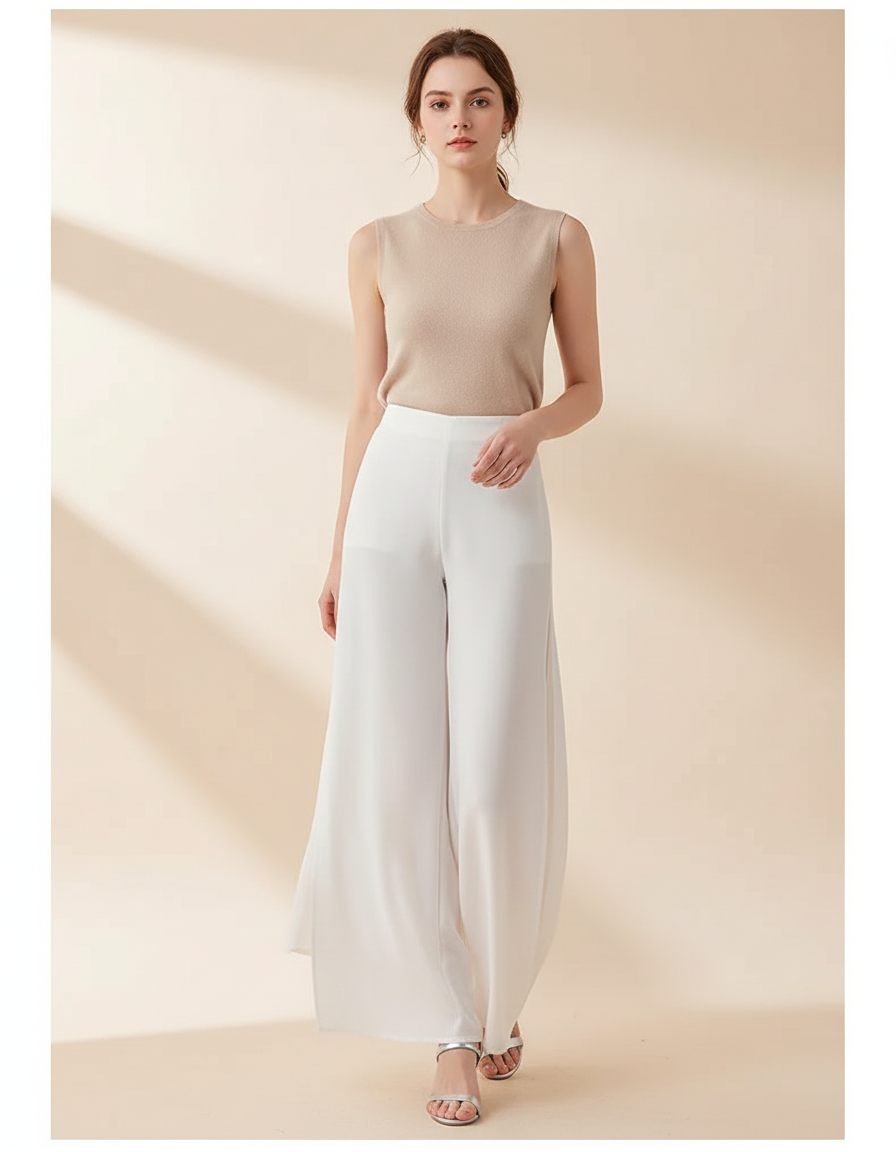 Pantalon Jupe Blanc Fluide Ample Élégant Femme - Satin