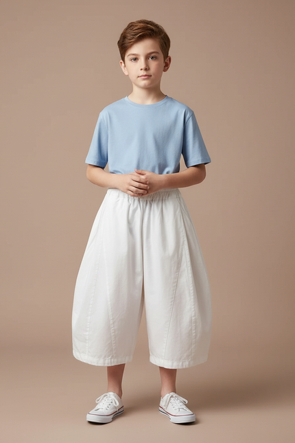 Pantalon Jupe Blanc Ample Coton Élastique Enfant
