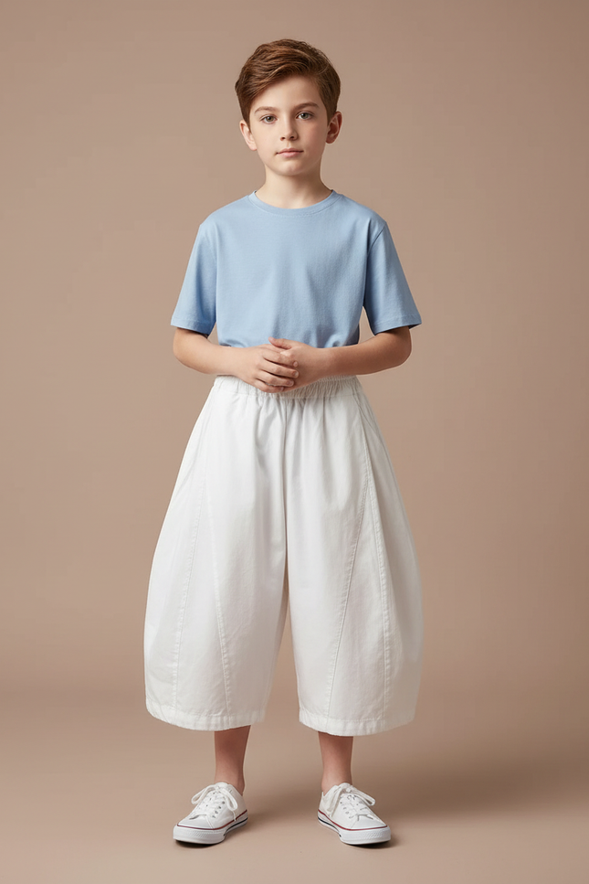 Pantalon Jupe Blanc Ample Coton Élastique Enfant