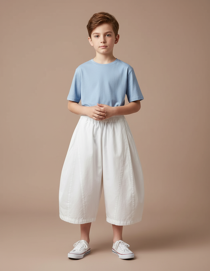 Pantalon Jupe Blanc Ample Coton Élastique Enfant