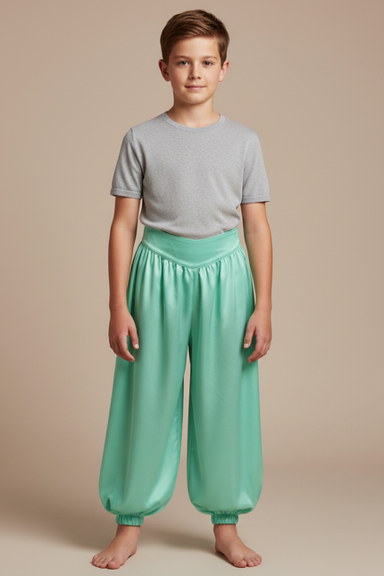 Pantalon Jupe Vert Satiné Drapé Ample Enfant
