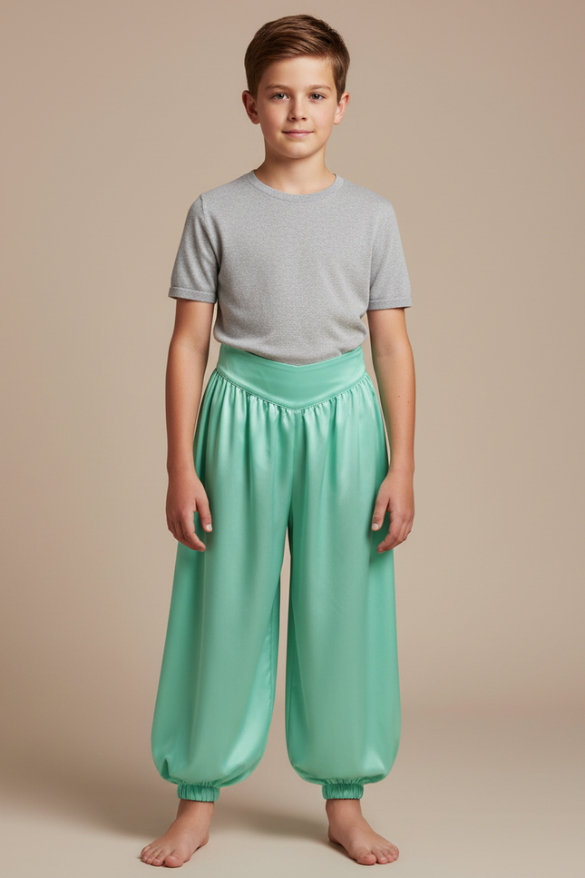 Pantalon Jupe Vert Satiné Drapé Ample Enfant