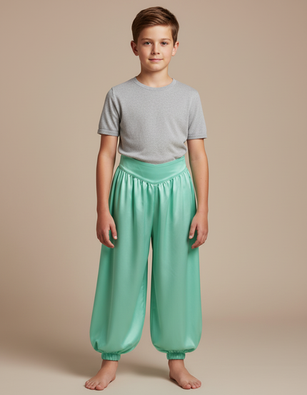 Pantalon Jupe Vert Satiné Drapé Ample Enfant