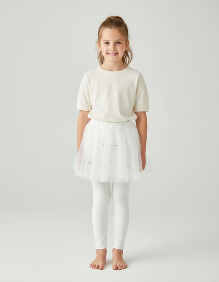 Pantalon Jupe Blanc Tulle Perlée Fille Confortable - Coton