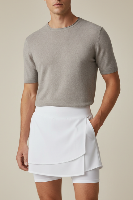 Pantalon Jupe Blanc Superposé Moulant Sportif Léger - Polyester