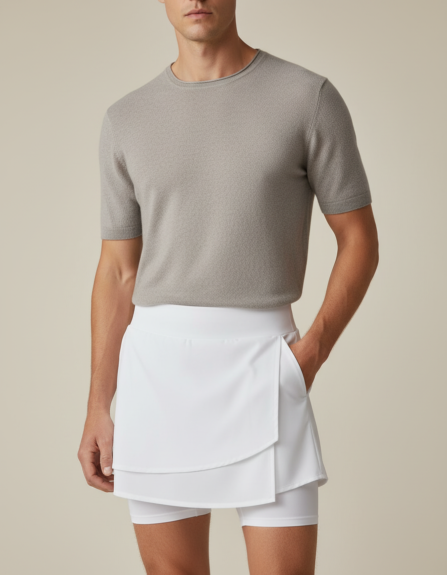 Pantalon Jupe Blanc Superposé Moulant Sportif Léger - Polyester