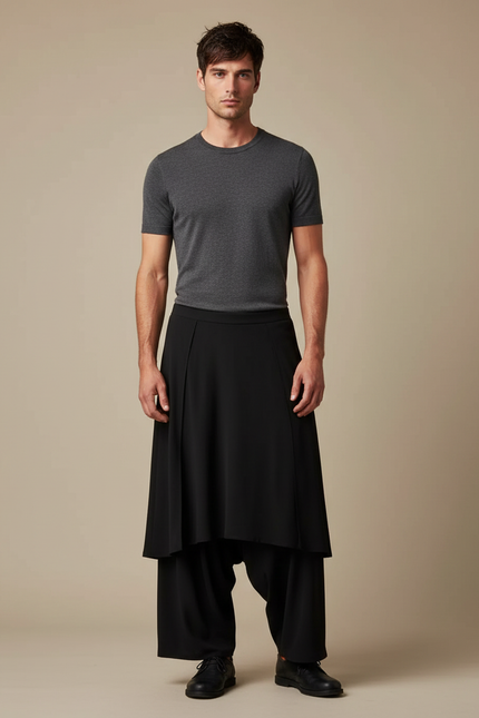 Pantalon Jupe Noir Ample Fluide Moderne Homme - Polyester