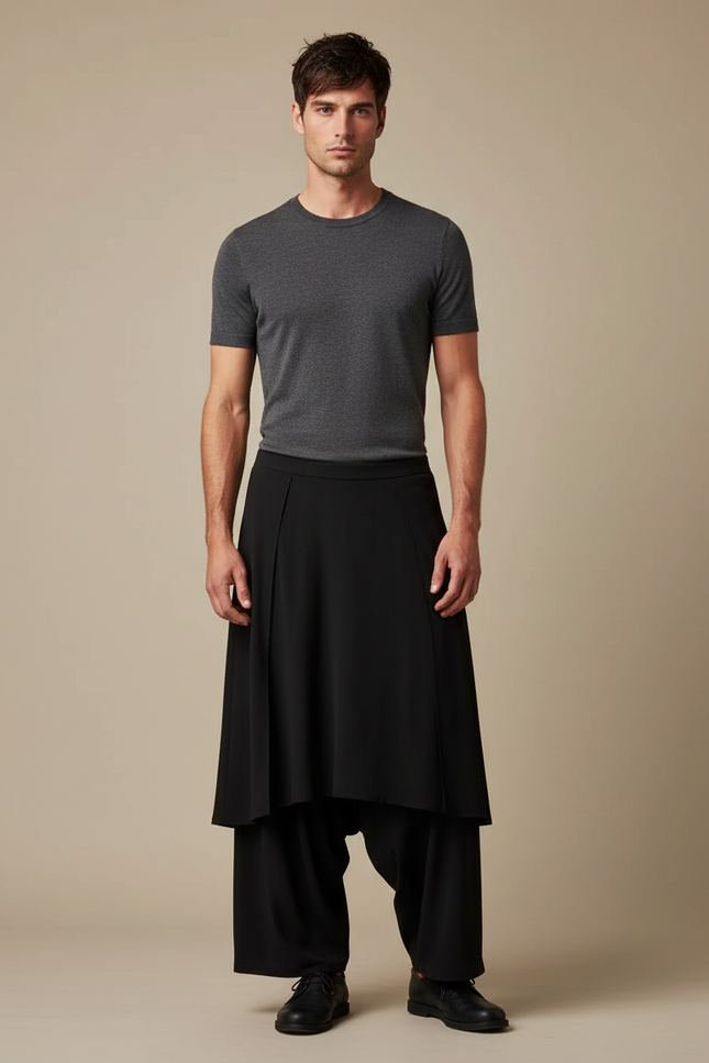 Pantalon Jupe Noir Ample Fluide Moderne Homme - Polyester